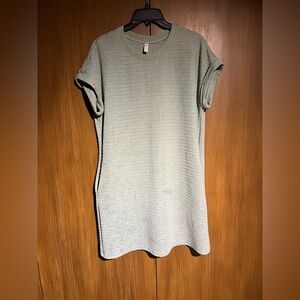 Casual Ribbed Knit Dress with cuffed short sleeves Sage Green Sz M